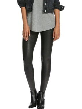 Spanx Black Matte Faux Leather High Waist Shaping Leggings Large